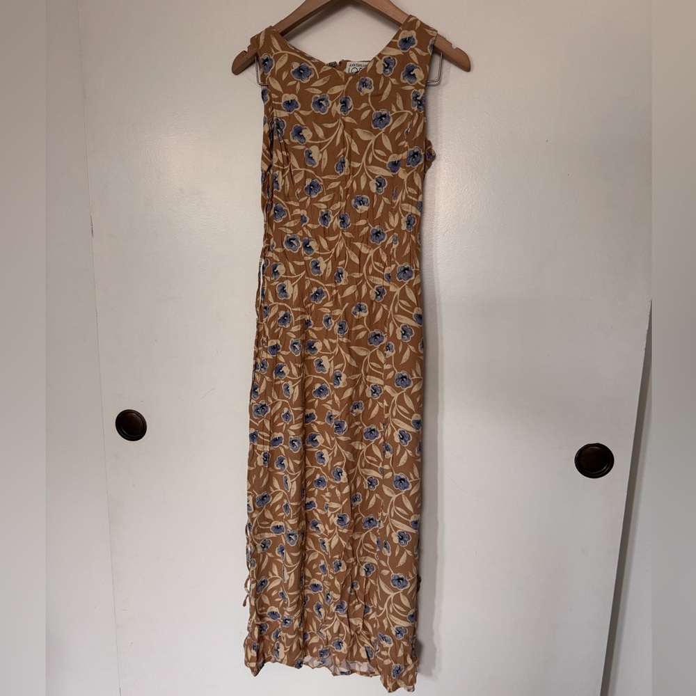 LOFT Brown & Blue Floral Sleeveless Maxi Sundress